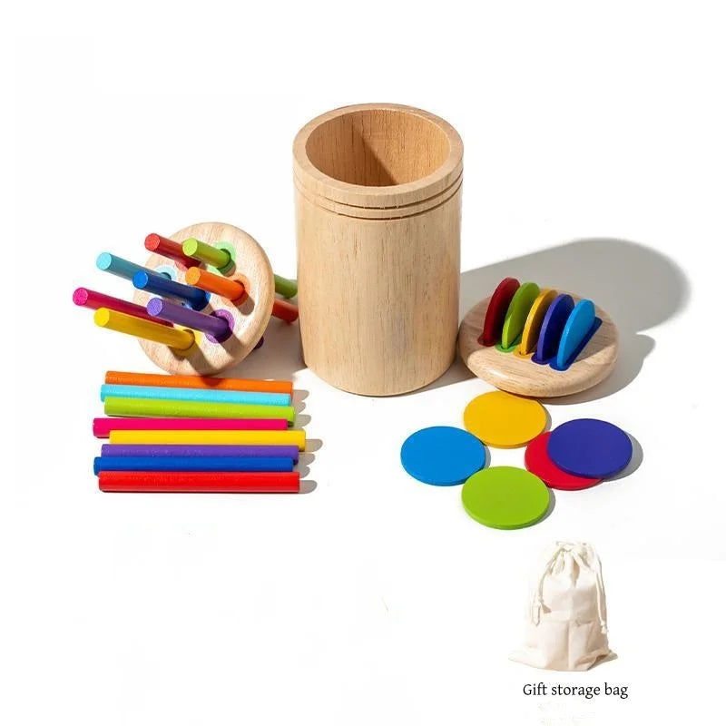 Jouets en Bois Montessori – Set Éducatif Sensoriel pour Motricité Fine et Tri des Couleurs