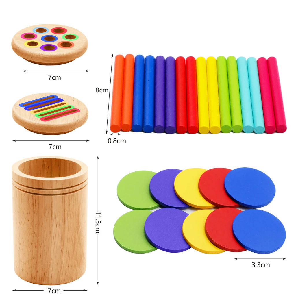 Jouets en Bois Montessori – Set Éducatif Sensoriel pour Motricité Fine et Tri des Couleurs
