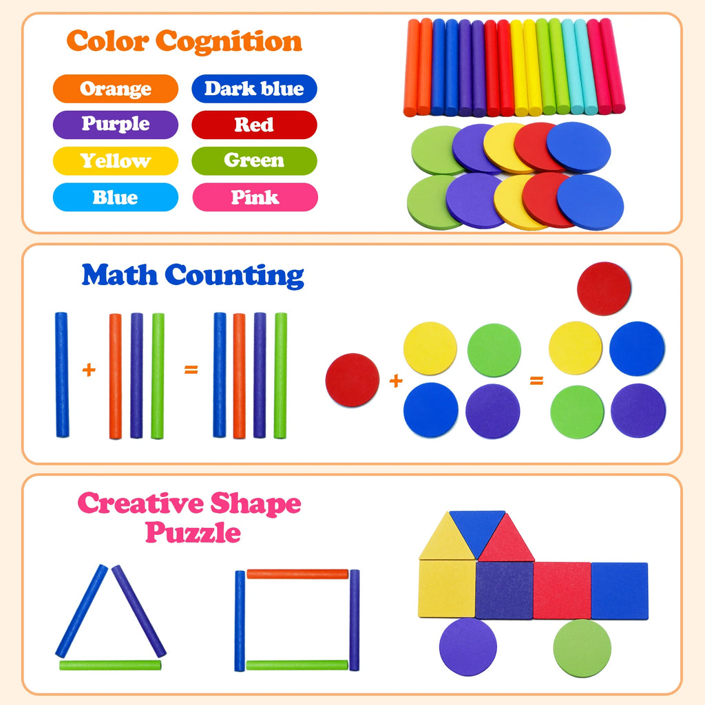 Jouets en Bois Montessori – Set Éducatif Sensoriel pour Motricité Fine et Tri des Couleurs