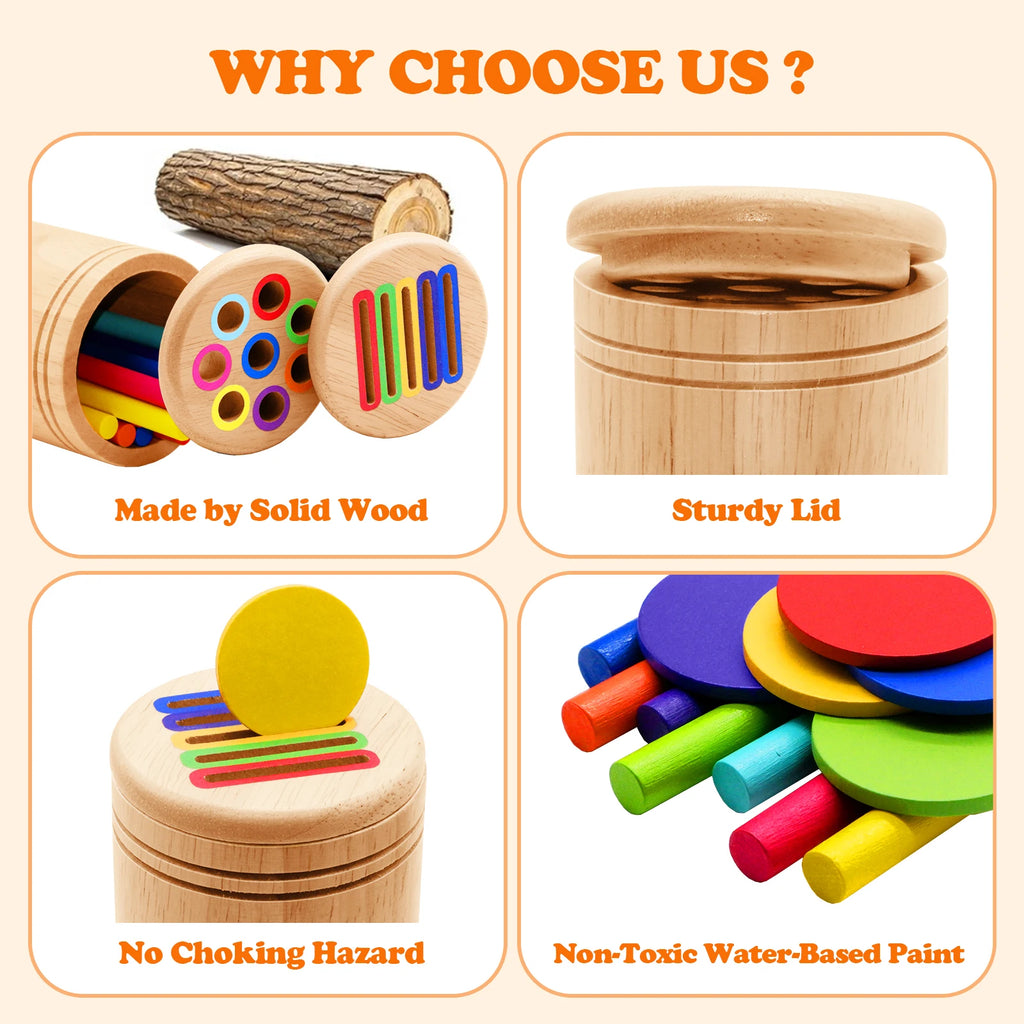 Jouets en Bois Montessori – Set Éducatif Sensoriel pour Motricité Fine et Tri des Couleurs